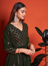 Stylish Looking Partywear Gown in Mehendi Green Colour